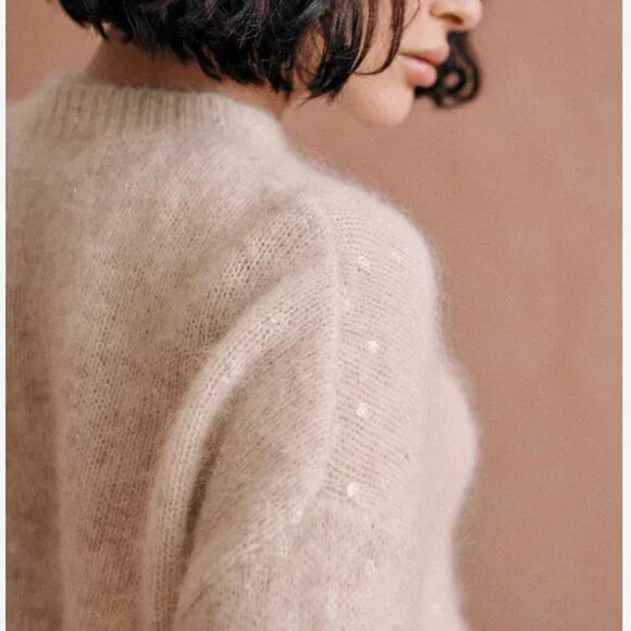 Sezane Ludivine Jumper Mottled Beige / Silver Mohair Knit Sweater French XS/S/M - Picture 4 of 11